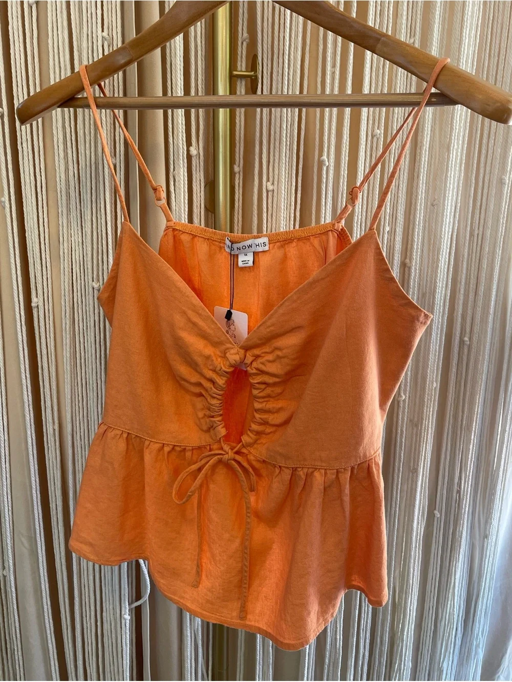 orange keyhole babydoll camisole top with adjustable straps & ruched peplum hem